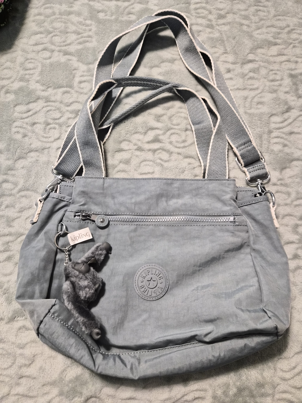 Kipling  Gray Blue Crossbody Bag with Plush Keychain